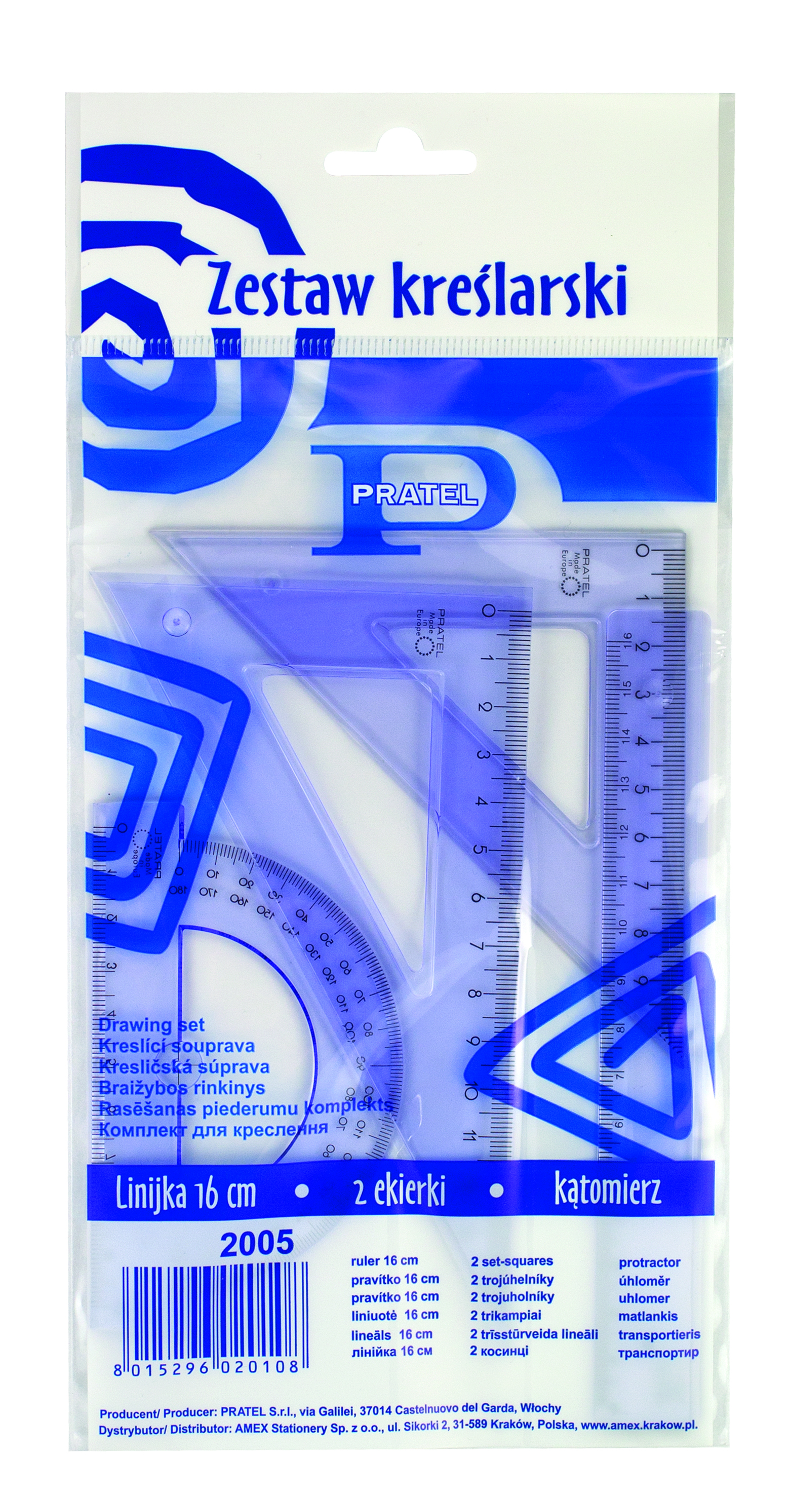 Komplet geometryczny z linijką 16cm 2005 PRATEL