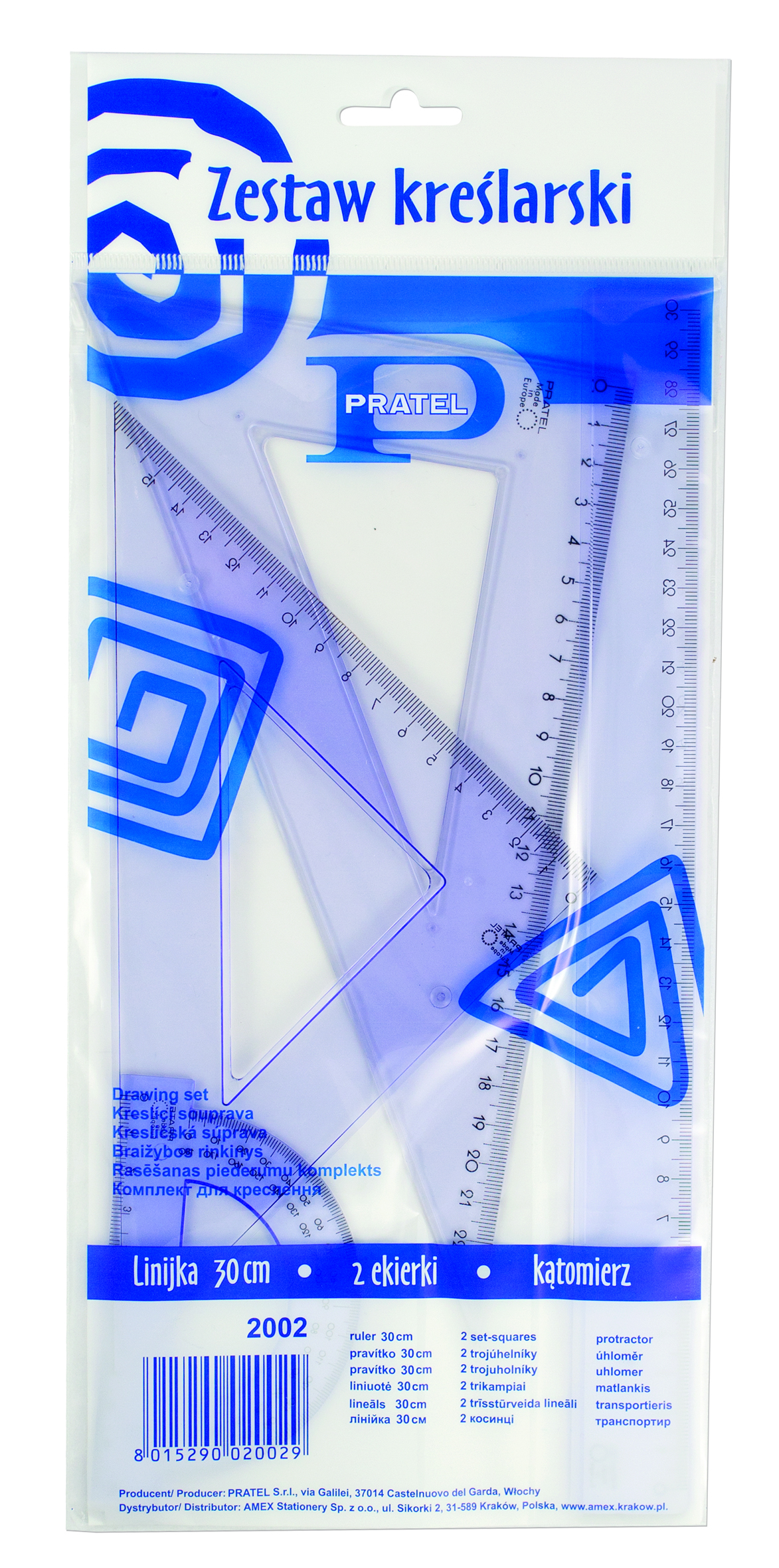 Komplet geometryczny duży z linijką 30 cm 2002PR PRATEL