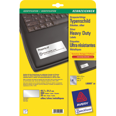 Etykiety AVERY ZWECKFORM znamionowe srebrne A4, 20 ark./op., 210 x 297 mm,