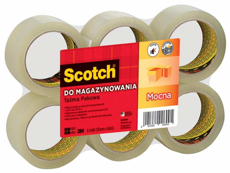 Taśma pakowa Scotch® przezroczysta akrylowa, 50 mm x 66 m S5066F6