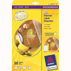 Etykiety AVERY ZWECKFORM na płyty CD A4, 25 ark./op., ?117 mm, białe