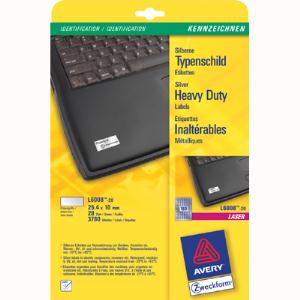 Etykiety AVERY ZWECKFORM znamionowe srebrne A4, 20 ark./op., 25,4 x 10 mm