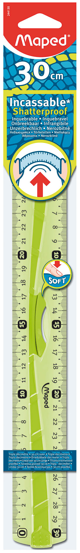 Linijka niełamliwa FLEX 30 CM, gumowy uchwyt niebieskie i zielone torebka 20