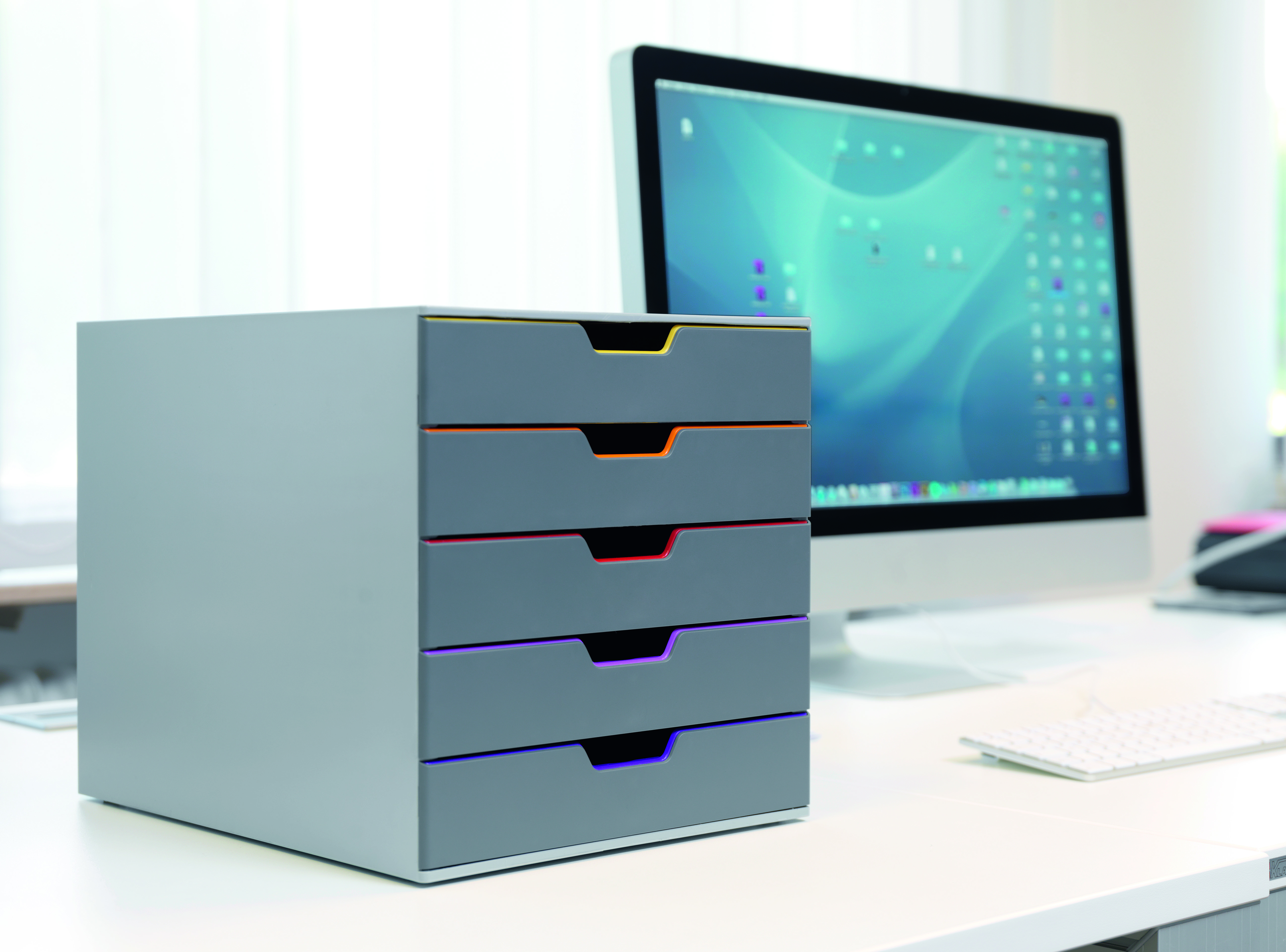 VARICOLOR pojemnik z pięcioma kolorowymi szufladkami. Wymiary 280x292