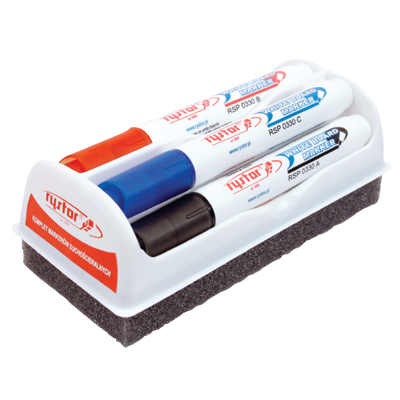 Marker tablicowy RYSTOR 4kolory + gąbka okrągły