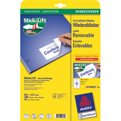 Usuwalne Etykiety AVERY ZWECKFORM uniwersalne A4, 25 ark./op. 45,7 x 21,2