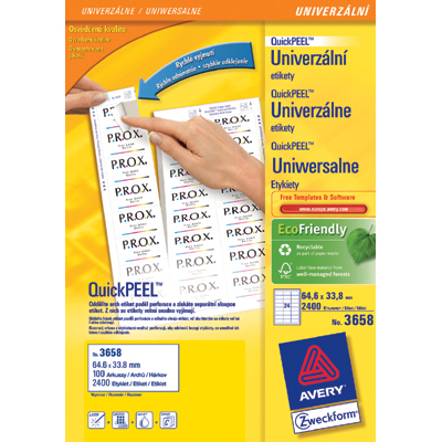 Trwałe Etykiety AVERY ZWECKFORM uniwersalne A4, 100 ark./op. 105 x 33,8