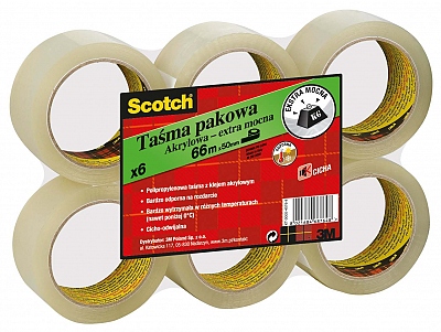 Taśma pakowa Scotch® przezroczysta akrylowa, 50 mm x 66 m S5066F6