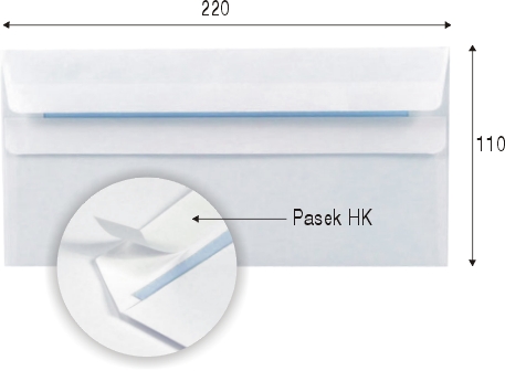 Koperty DL HK samoklejące z paskiem NC białe 80g okno prawe 45x90mm (1000)