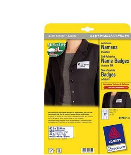 Identyfikatory imienne AVERY Zweckform 63,5 x 29,6 mm samoprzylepne