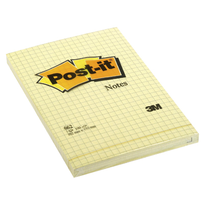Bloczki samoprzylepne 3M POST-IT® 662 102x152 Żółty 100k Kratka