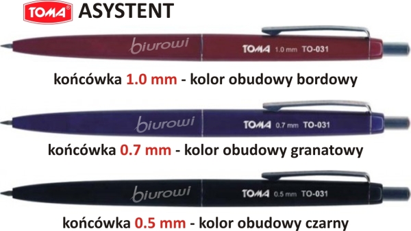 Długopis automat.TO-031 ASYSTENT TOMA czarny 0,5 mm .niebieski tusz