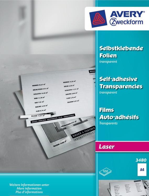 Przezroczyste folie samoprzylepne A4, 100 szt./op., powlekane grubość 0,14 mm